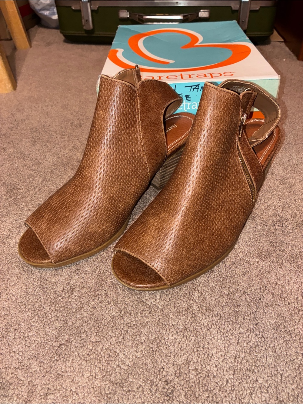 BareTraps Brown Peep-Toe Slingback Wedge Booties